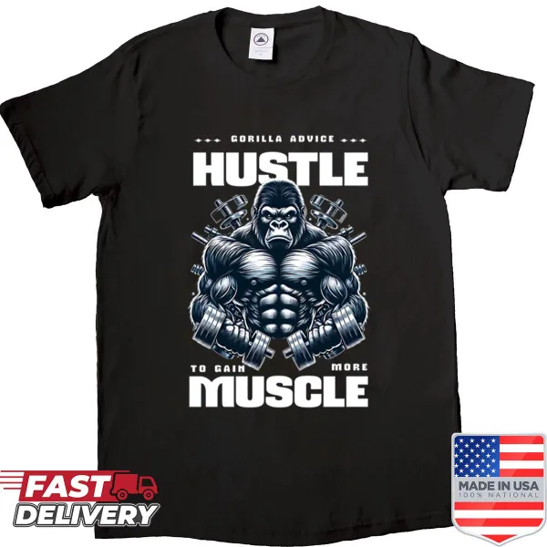 Motivational gorilla graphic with fitness message on shirt