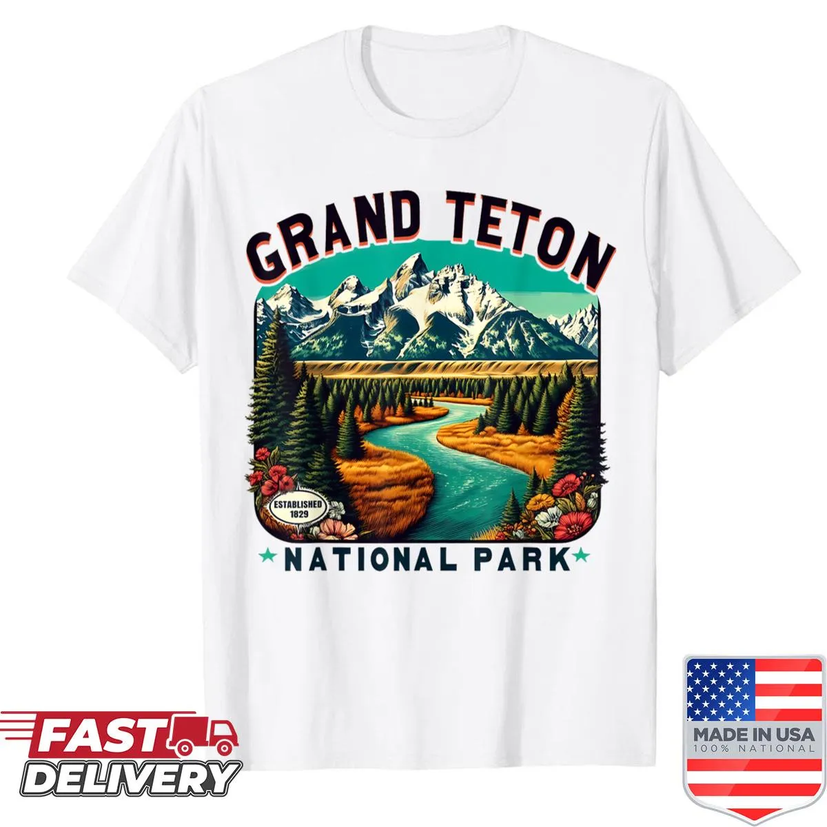 Vintage-style Grand Teton National Park shirt with mountain graphic