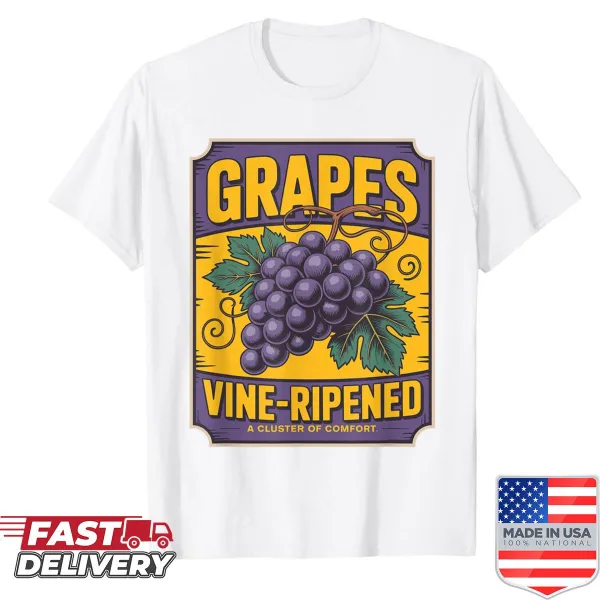 Retro shirt with a vine-ripened grape illustration.
