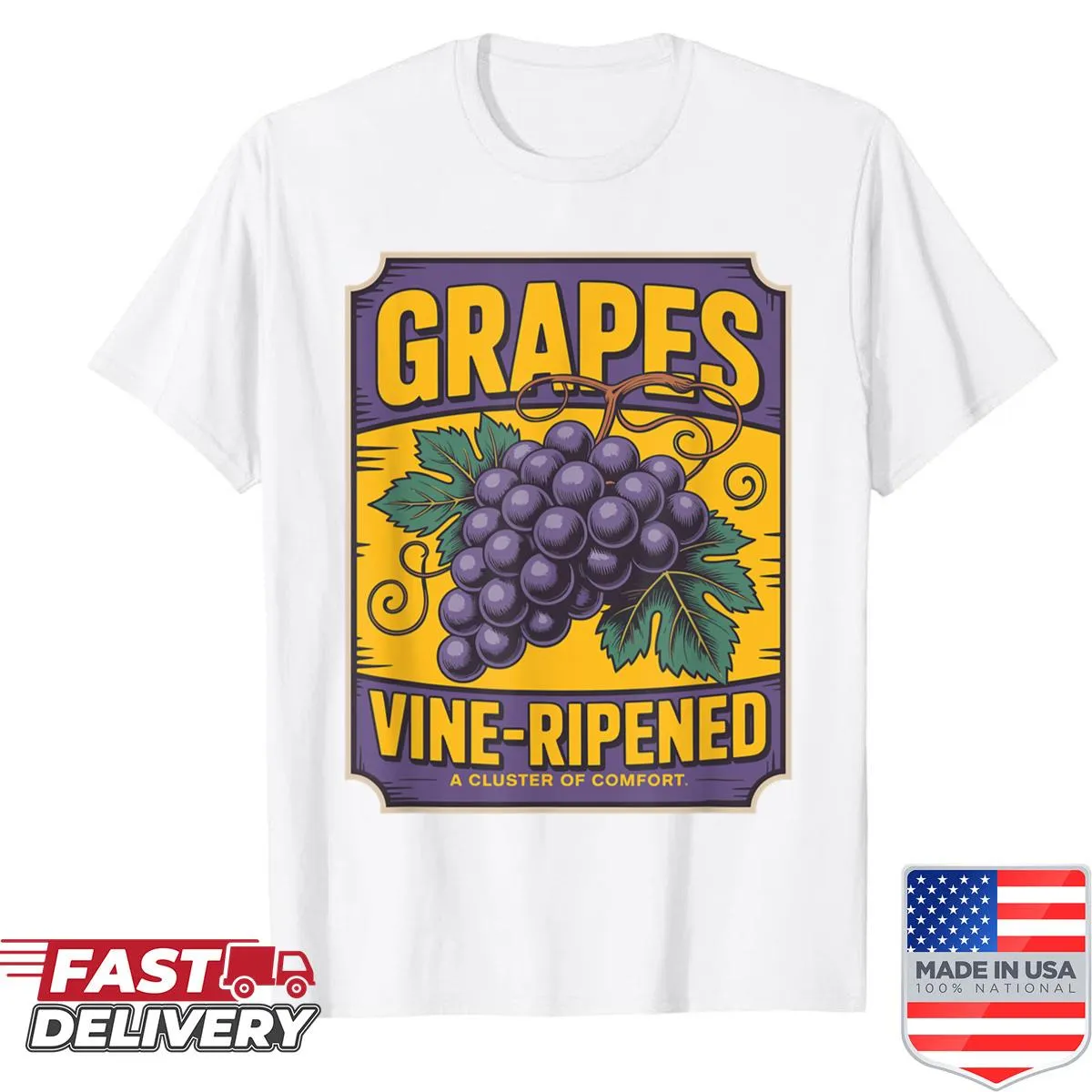 Retro shirt with a vine-ripened grape illustration.