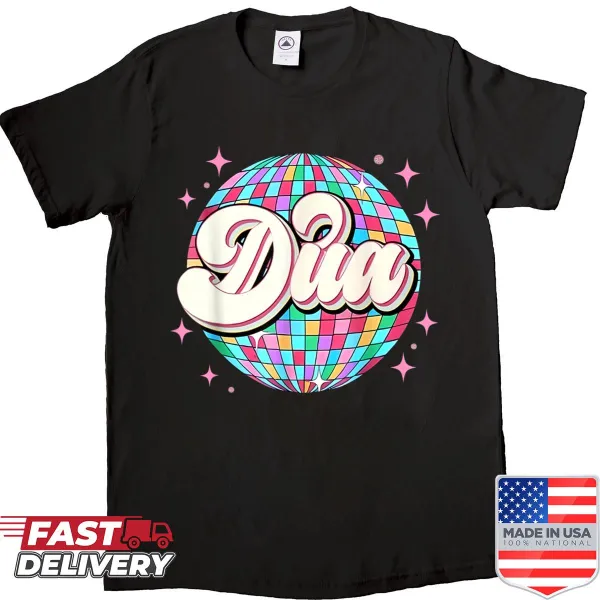Personalized retro T-shirt with the name Dua in a playful font.