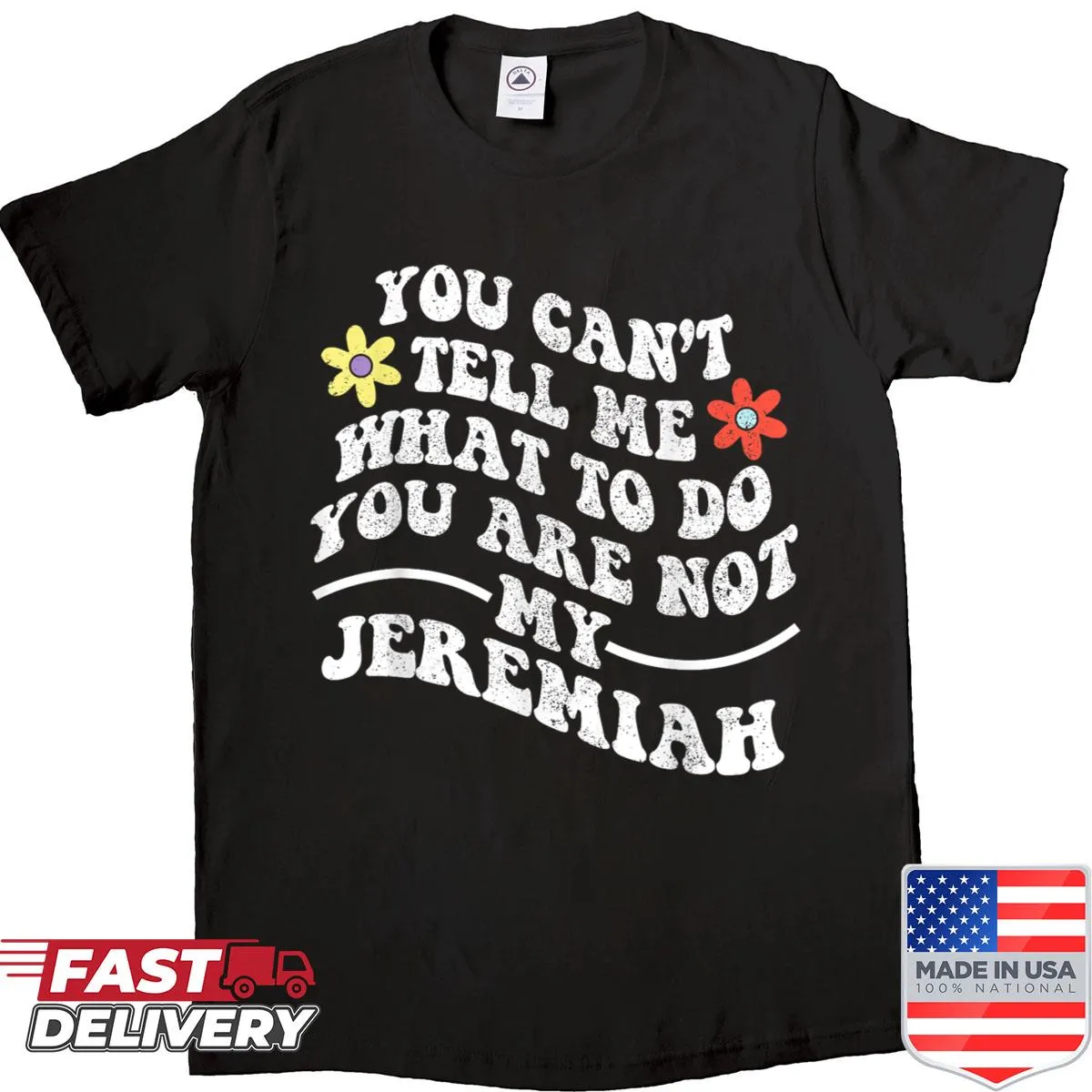 Playful shirt with bold typography and humorous saying