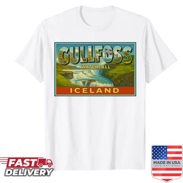 Vintage graphic shirt depicting Gullfoss Waterfall in Iceland