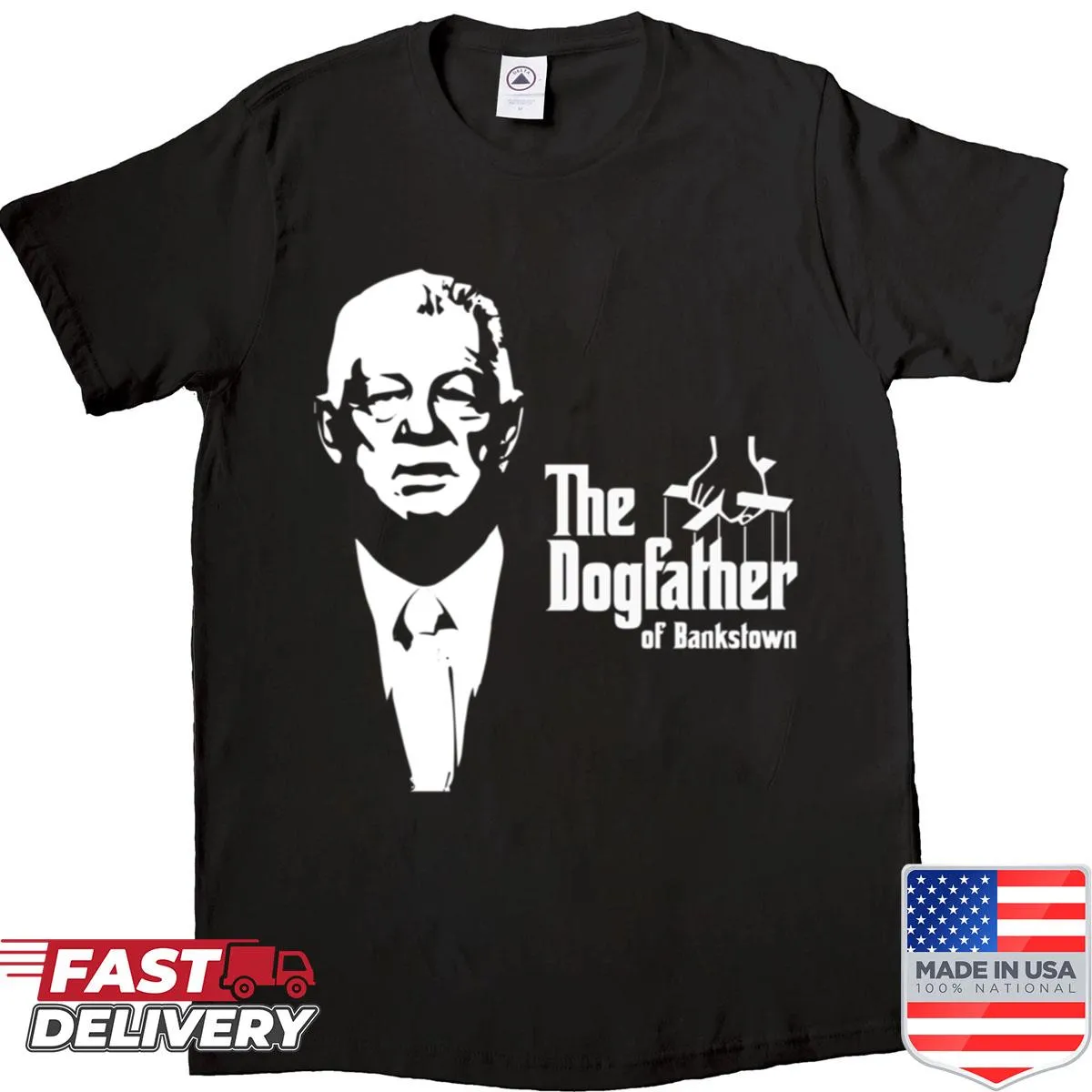 Cartoon graphic of Gus Gould as the Dogfather T-shirt