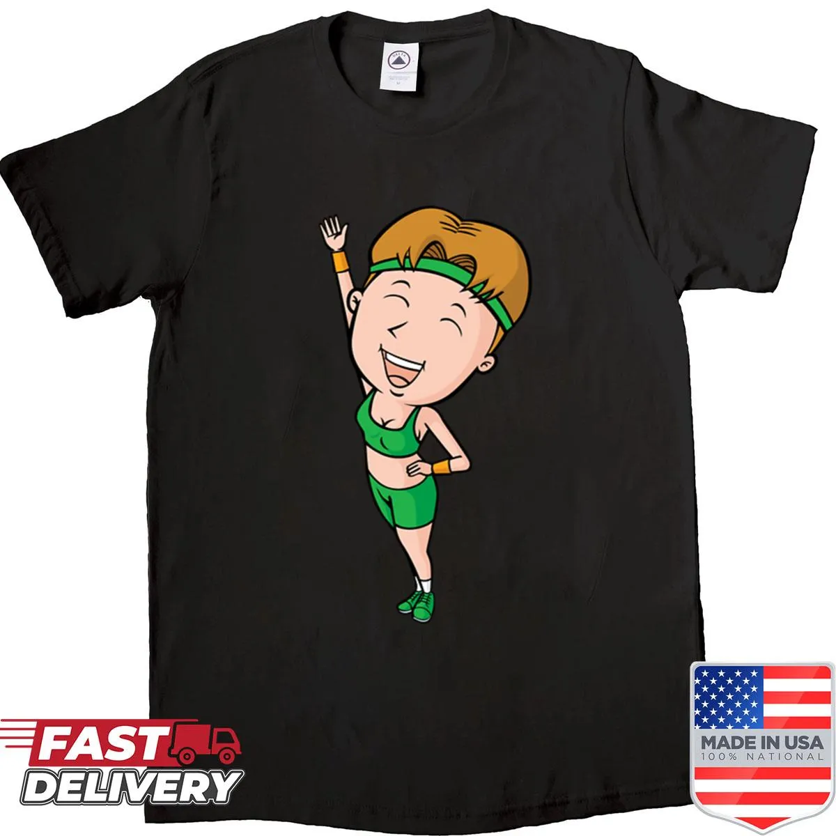 Cartoon graphic of gymnastics on sporty T-shirt
