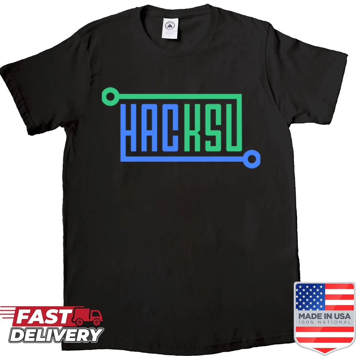 Shirt featuring the Hacksu logo design