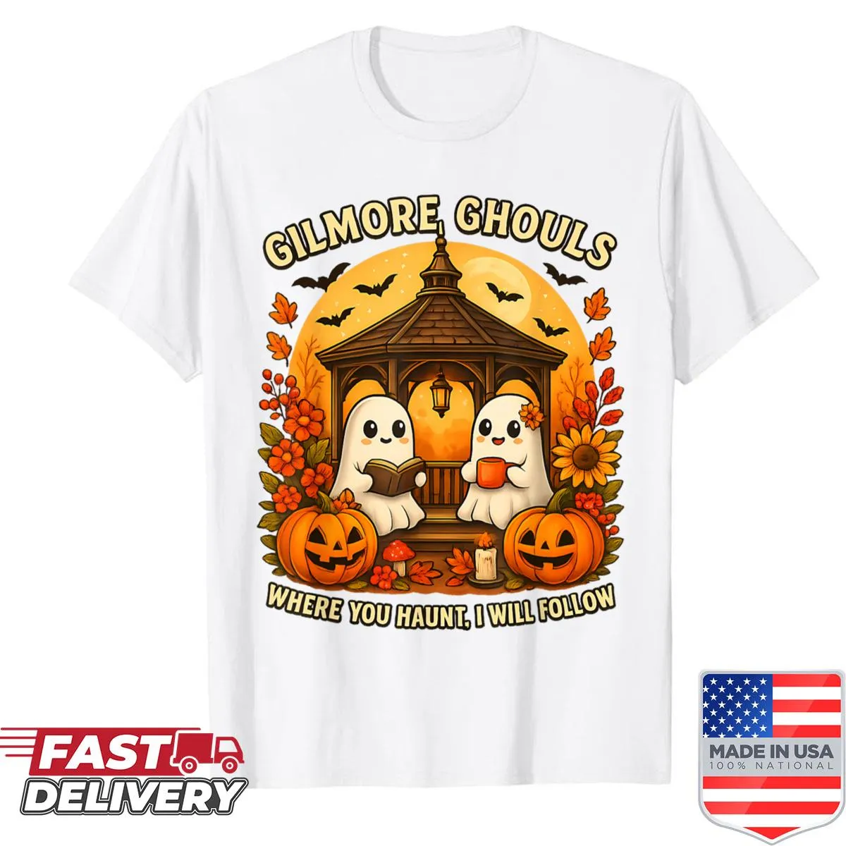 Whimsical Halloween shirt featuring ghost graphics and a fun phrase.
