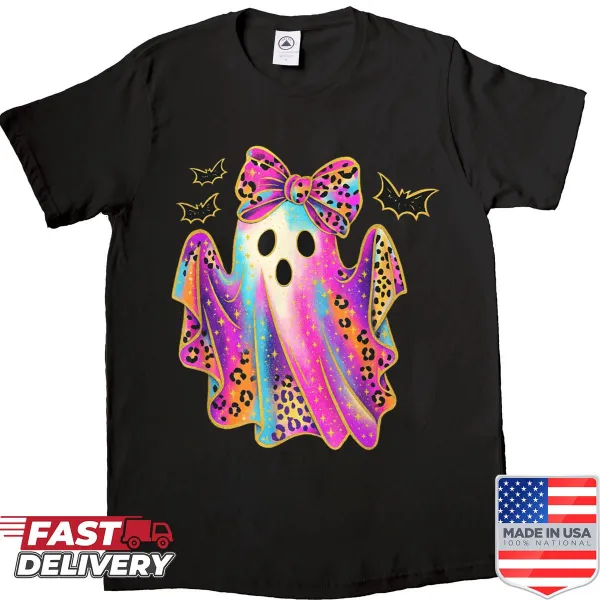 Cute Halloween shirt with leopard ghost design for kids