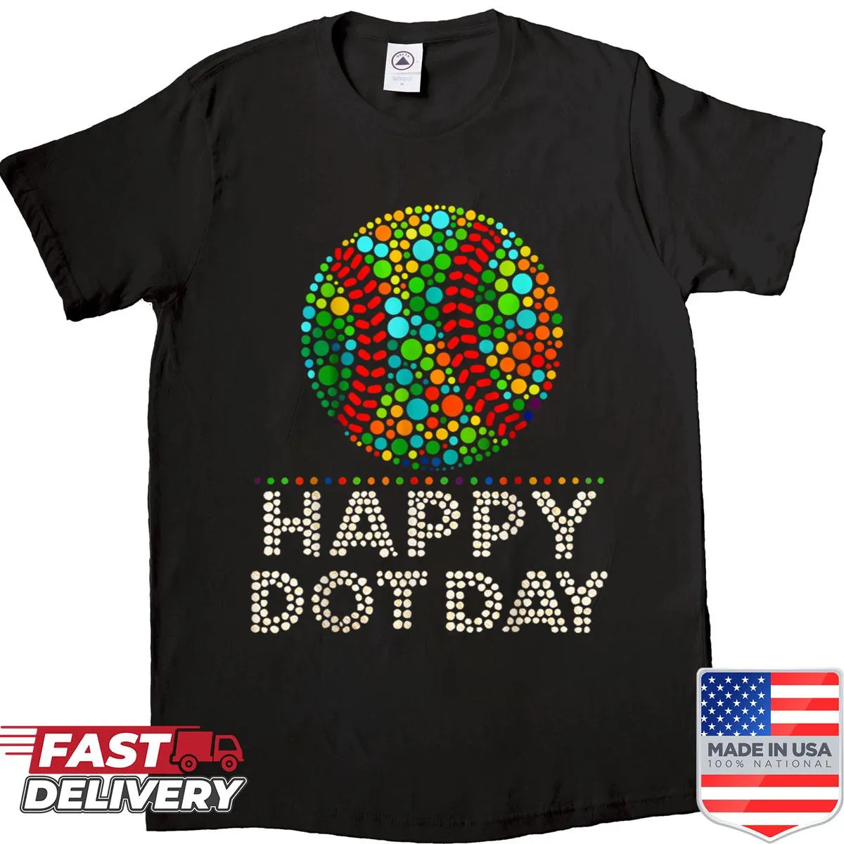 Dot Day shirt featuring playful baseball illustrations