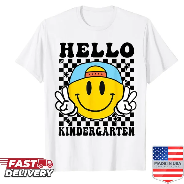 Cute kindergarten shirt with smiley face for first day of school