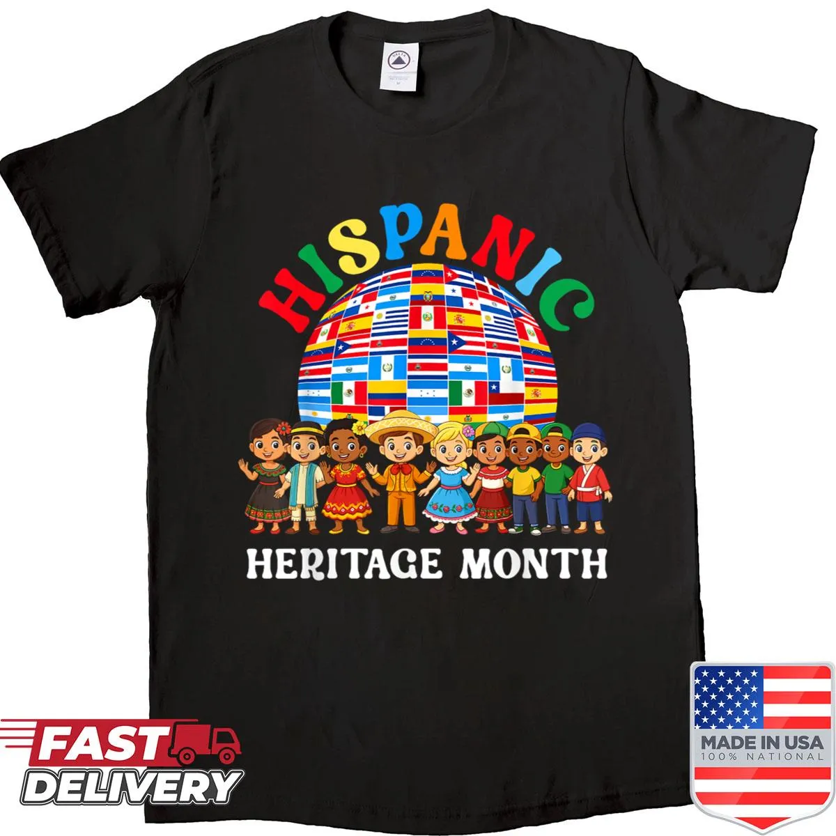 Typography-based shirt celebrating Hispanic Heritage Month for kids.