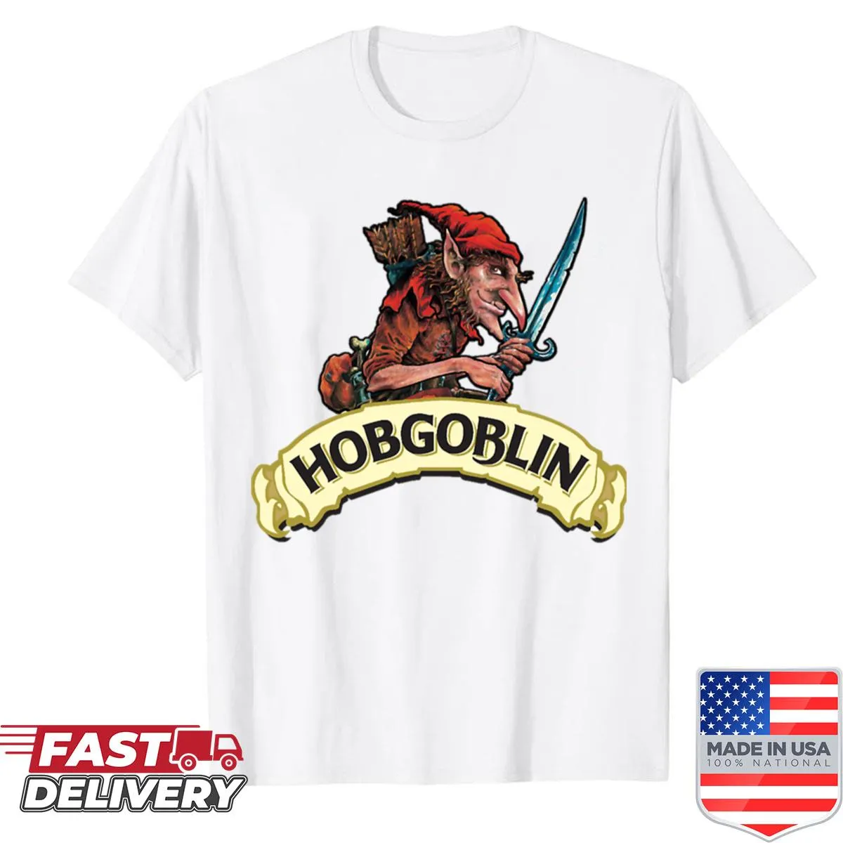 Hobgoblin logo on a shirt representing Wychwood Brewery.