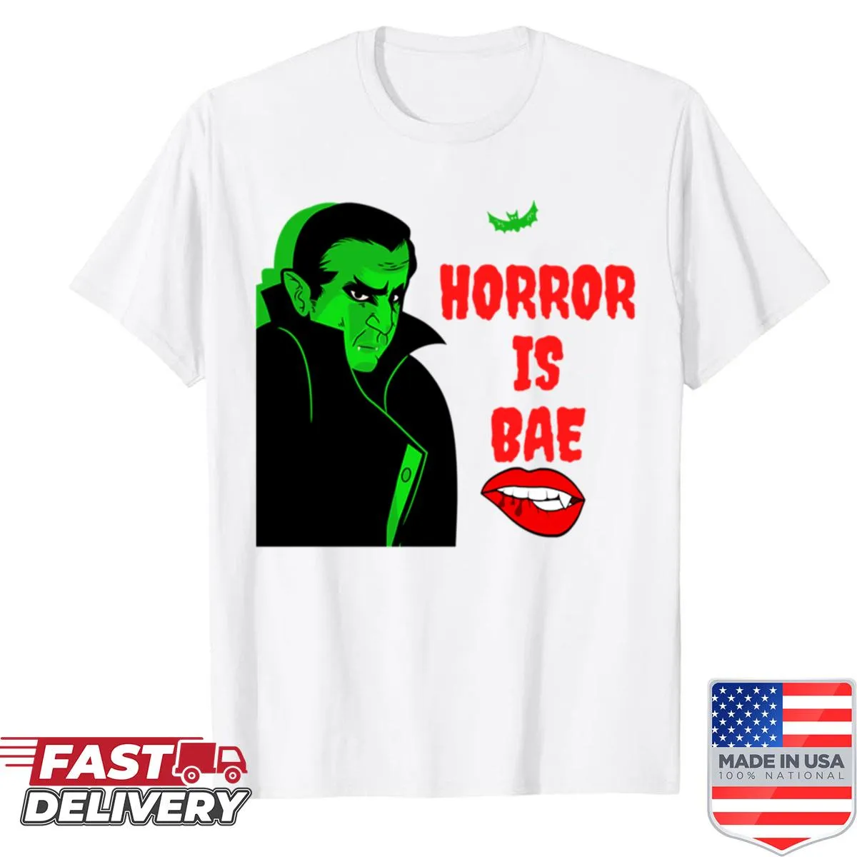 Bold typography shirt declaring 'Horror Is Bae' for horror movie lovers.