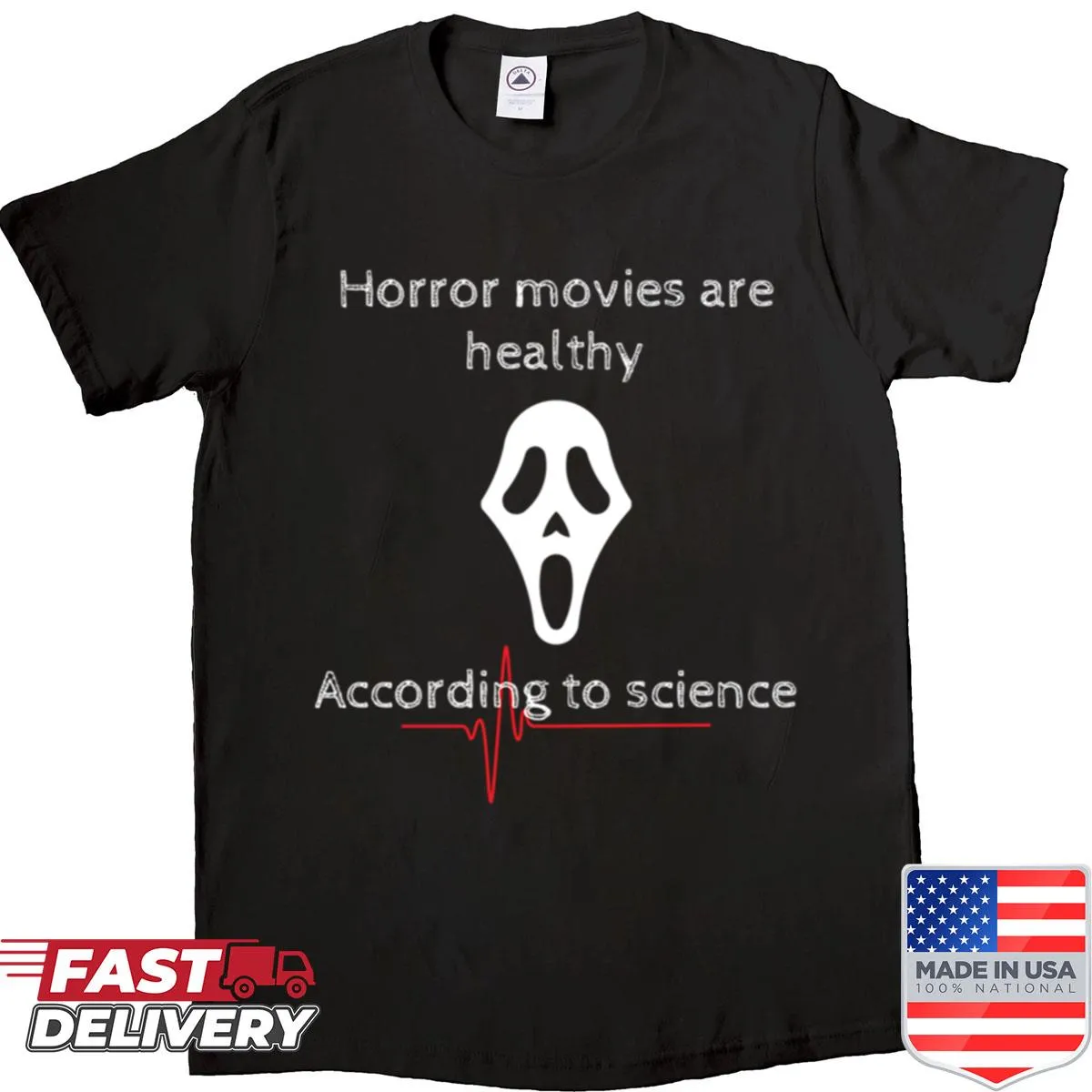 Typographic science-themed horror movie T-shirt