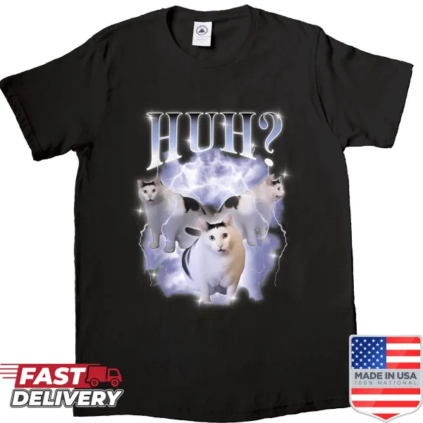Vintage cat meme graphic shirt featuring a chonky cat and playful text
