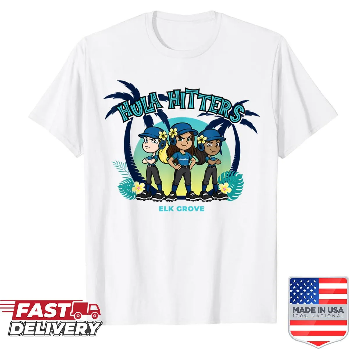 Softball-themed shirt with the phrase Hula Hitters in bold typography