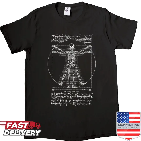 Vitruvian Man and human skeleton shirt design