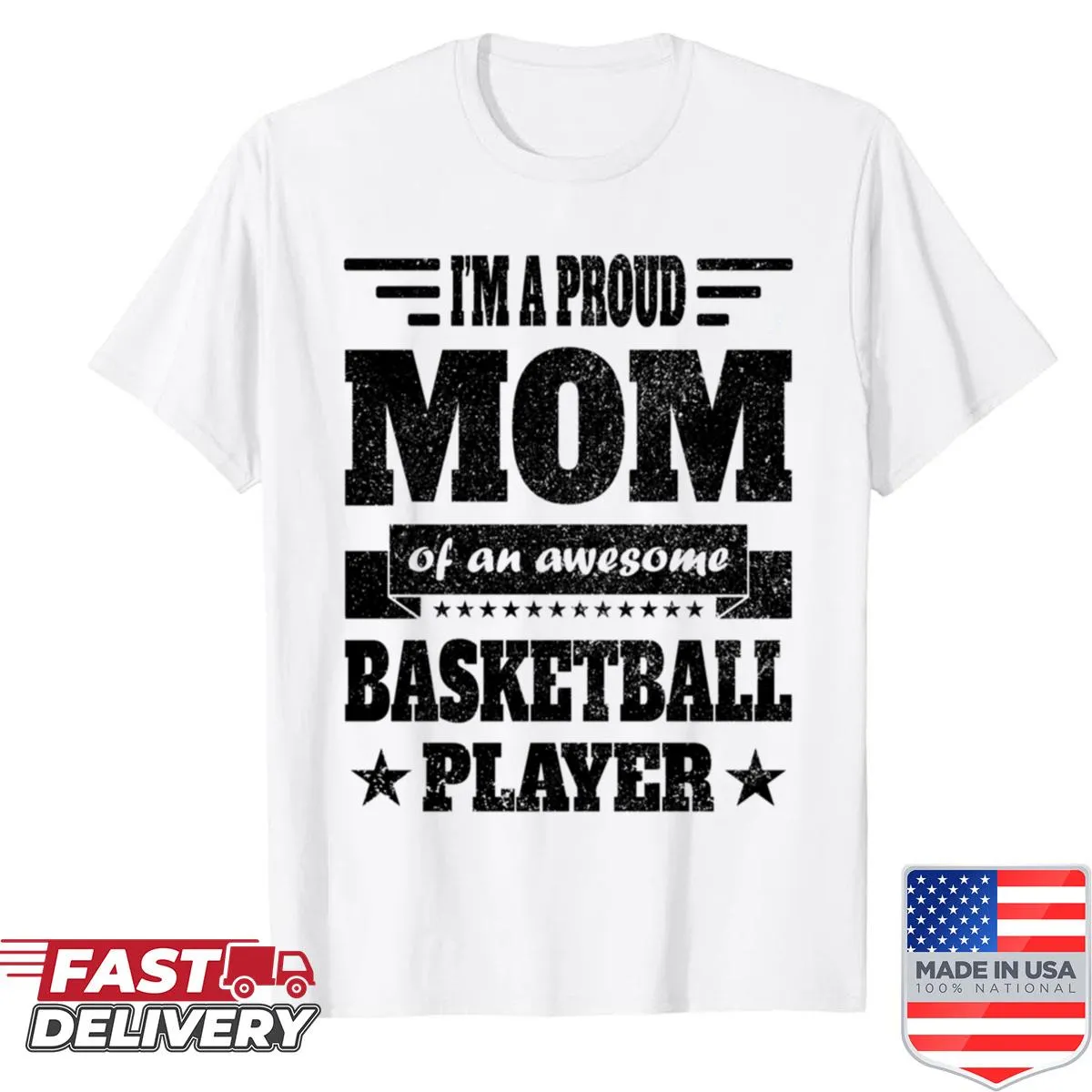 Black text shirt declaring pride in a basketball player son or daughter.