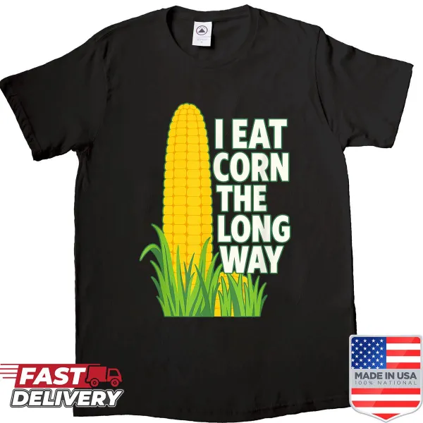 Funny shirt with cartoon graphic about eating corn