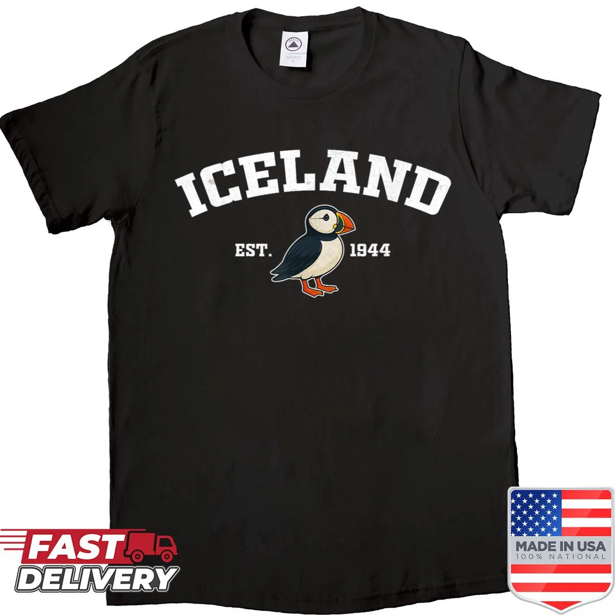 Vintage Icelandic souvenir t-shirt with a puffin graphic