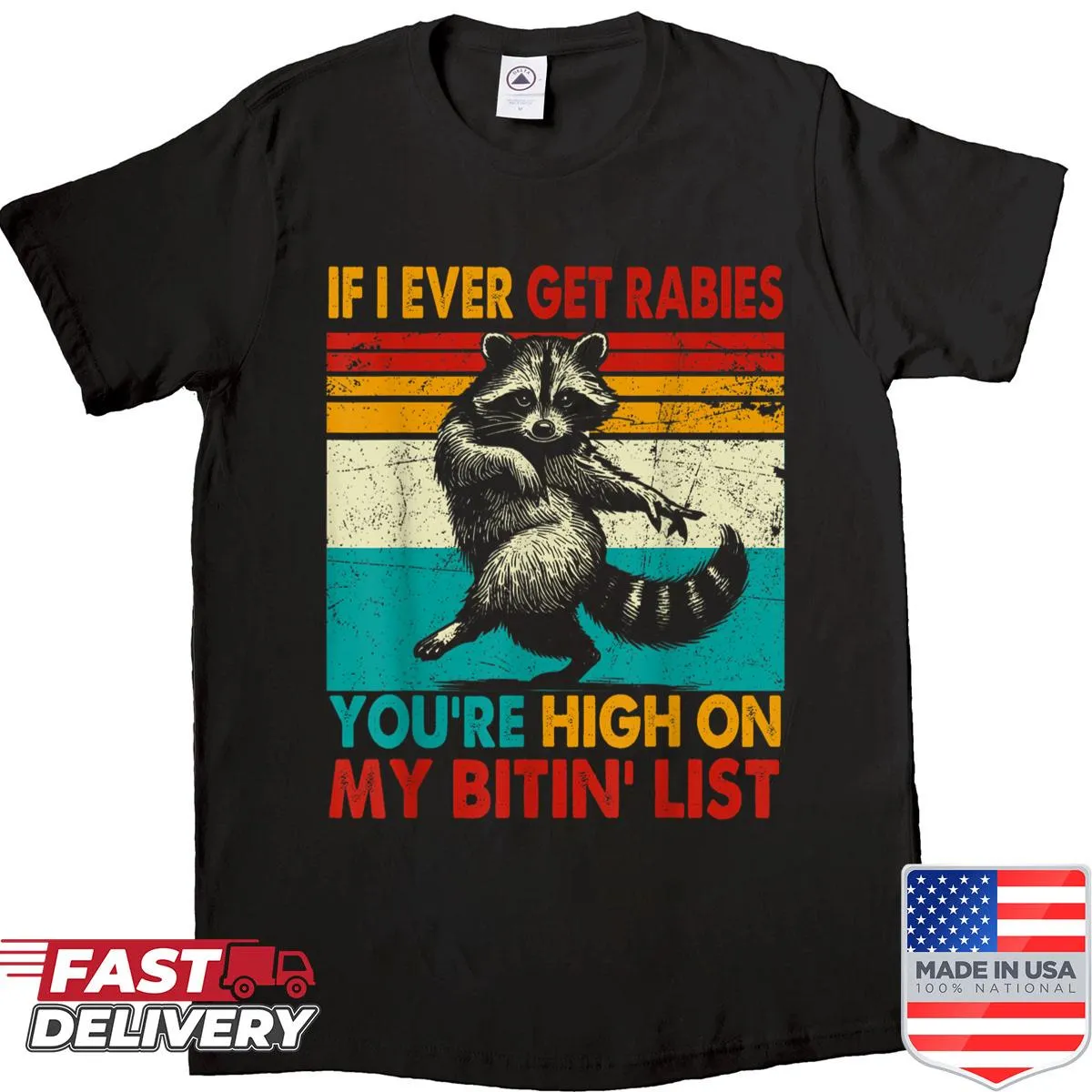 Funny raccoon shirt with biting joke and cartoon design