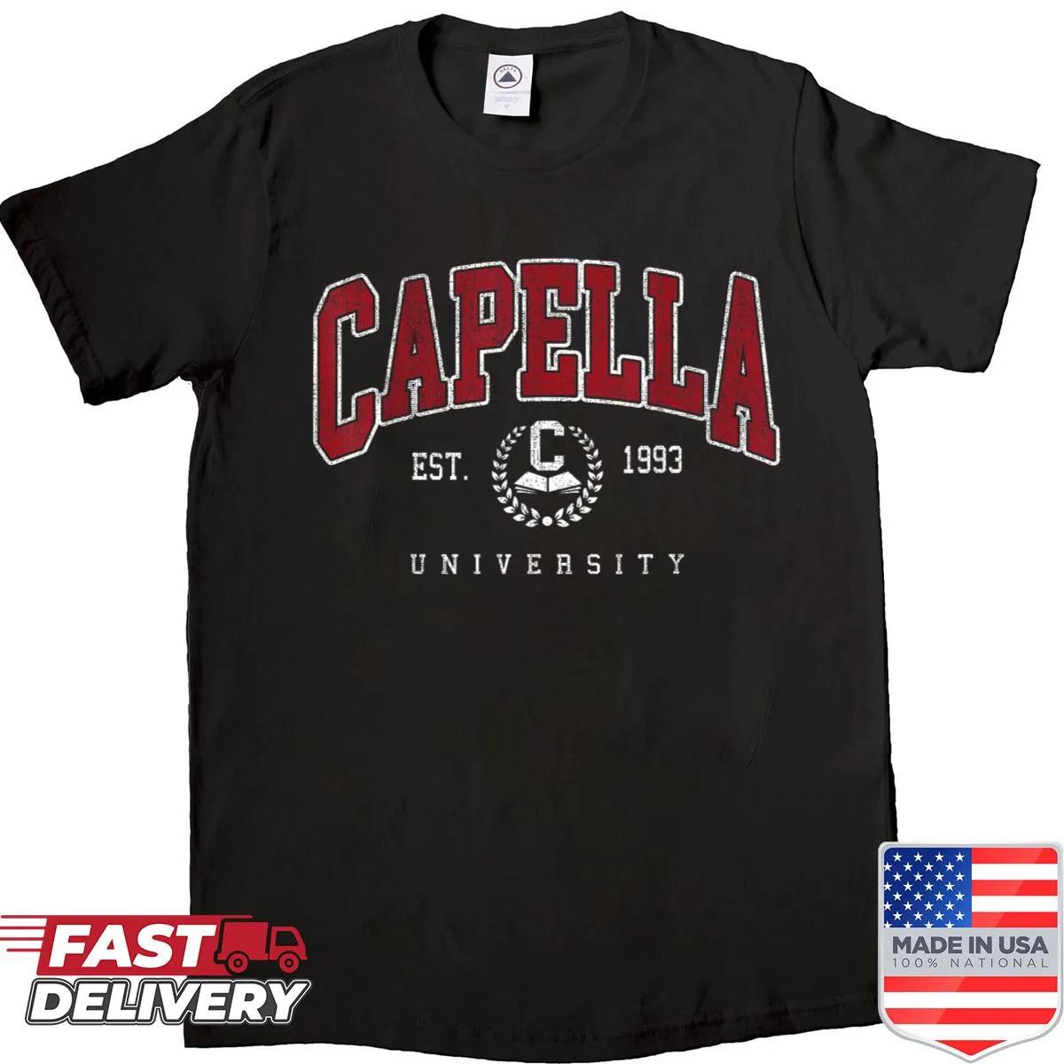 Retro badge T-shirt celebrating Institute Capella of Technology