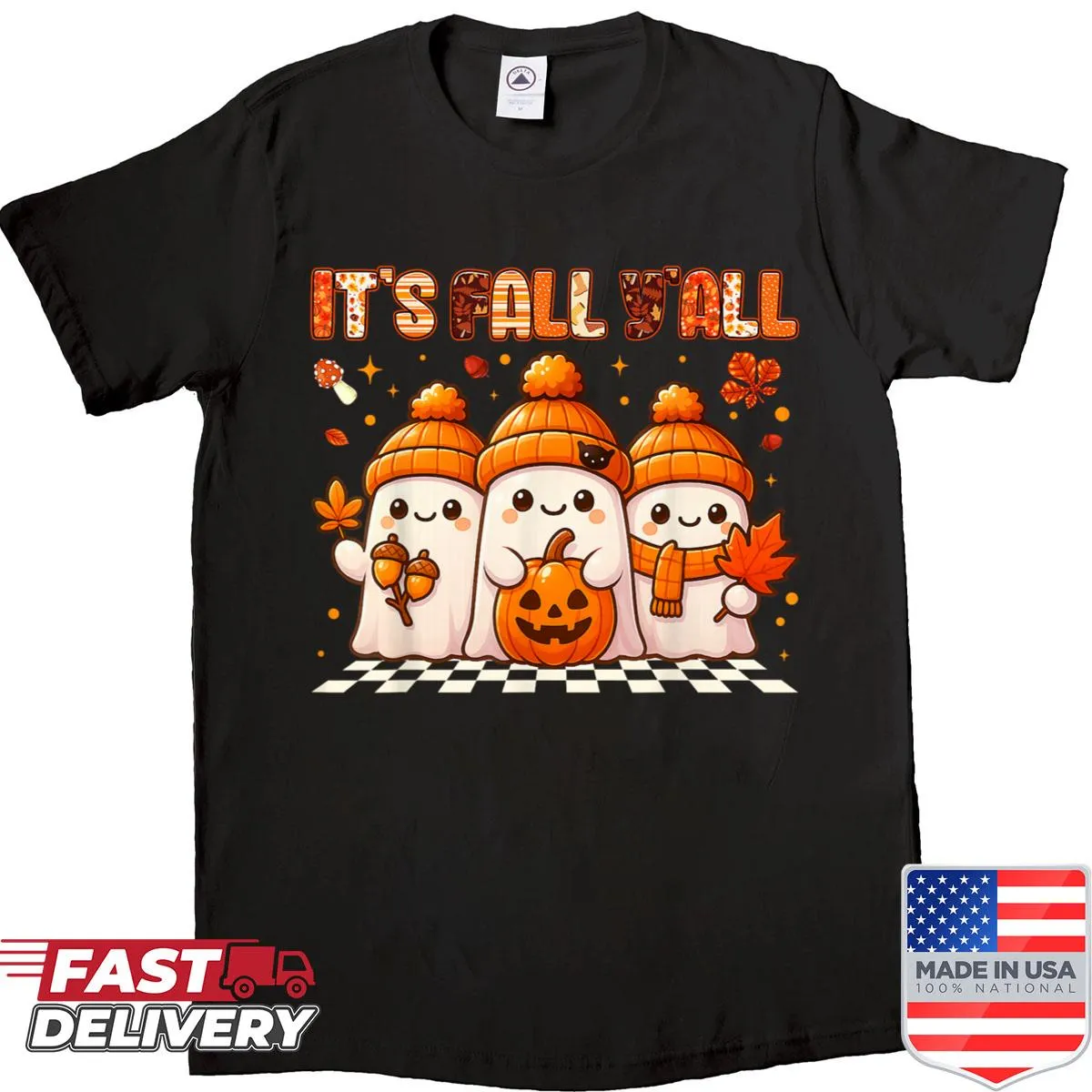 T-shirt with playful autumn and ghost graphics