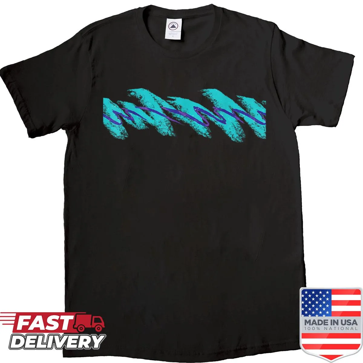 Vintage-style shirt with 90s jazz brushstroke design.