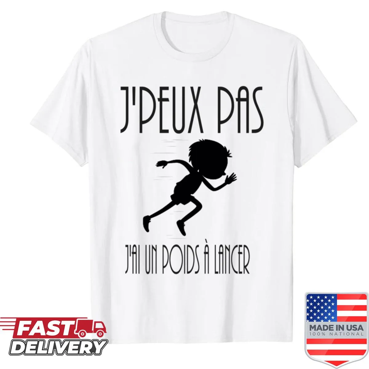Funny fitness shirt with humorous weightlifting phrase in French