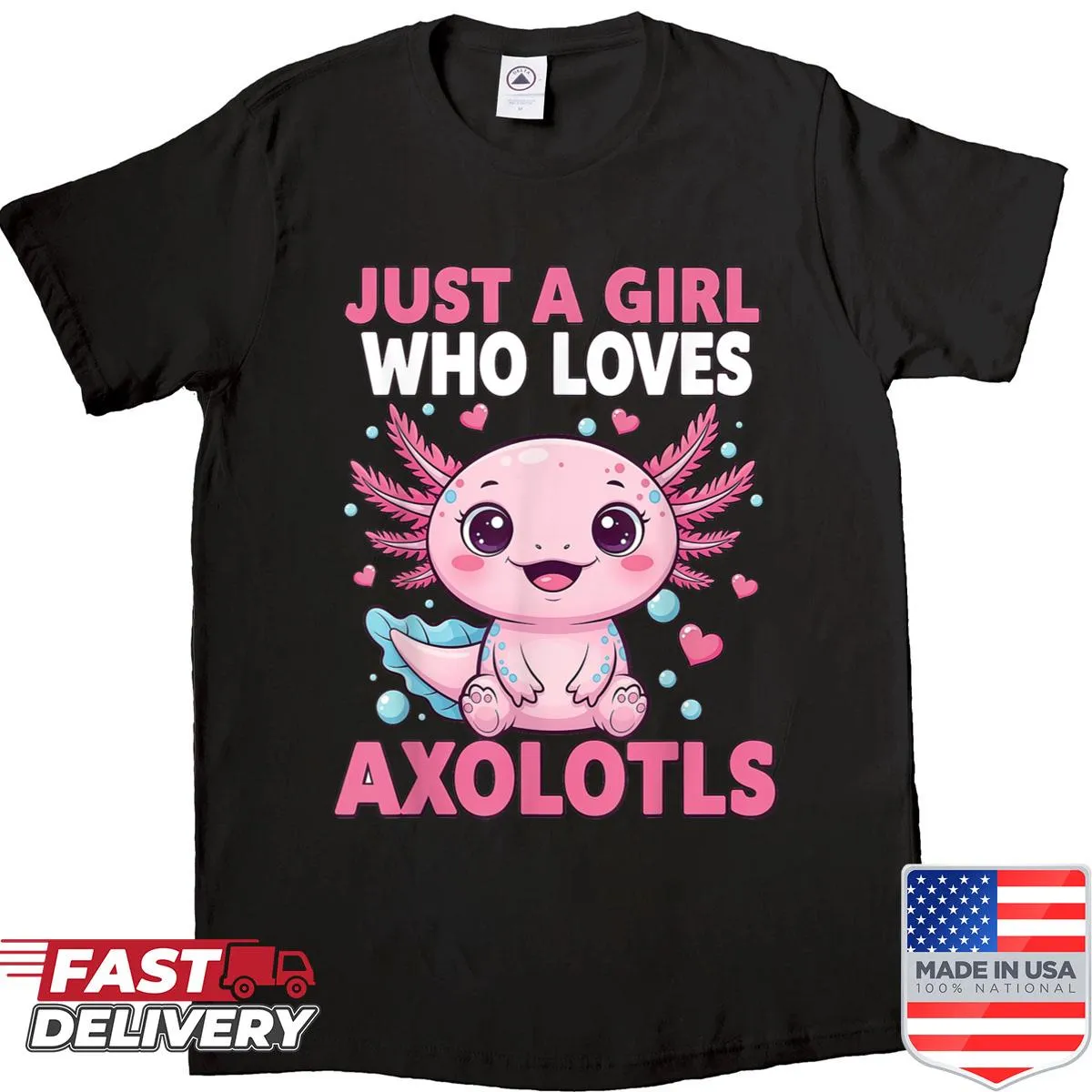 Kawaii axolotl shirt with cute design for girls
