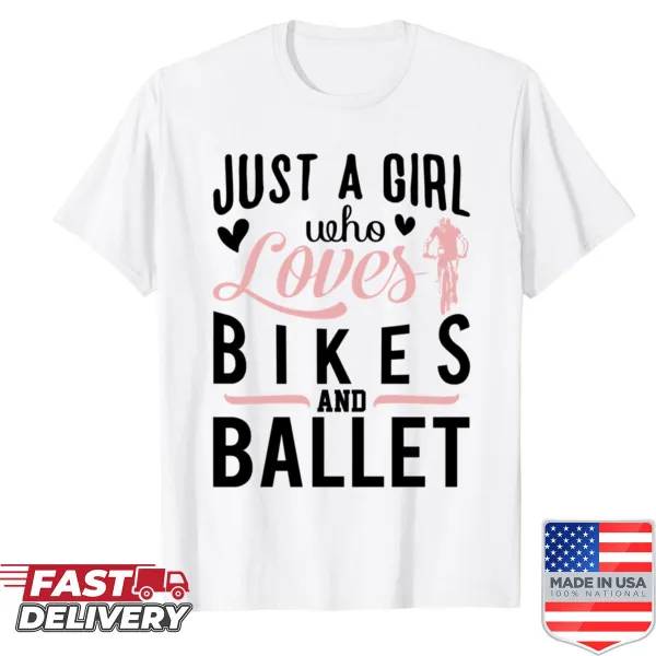 Cute T-shirt for girls featuring bikes and ballet dancer