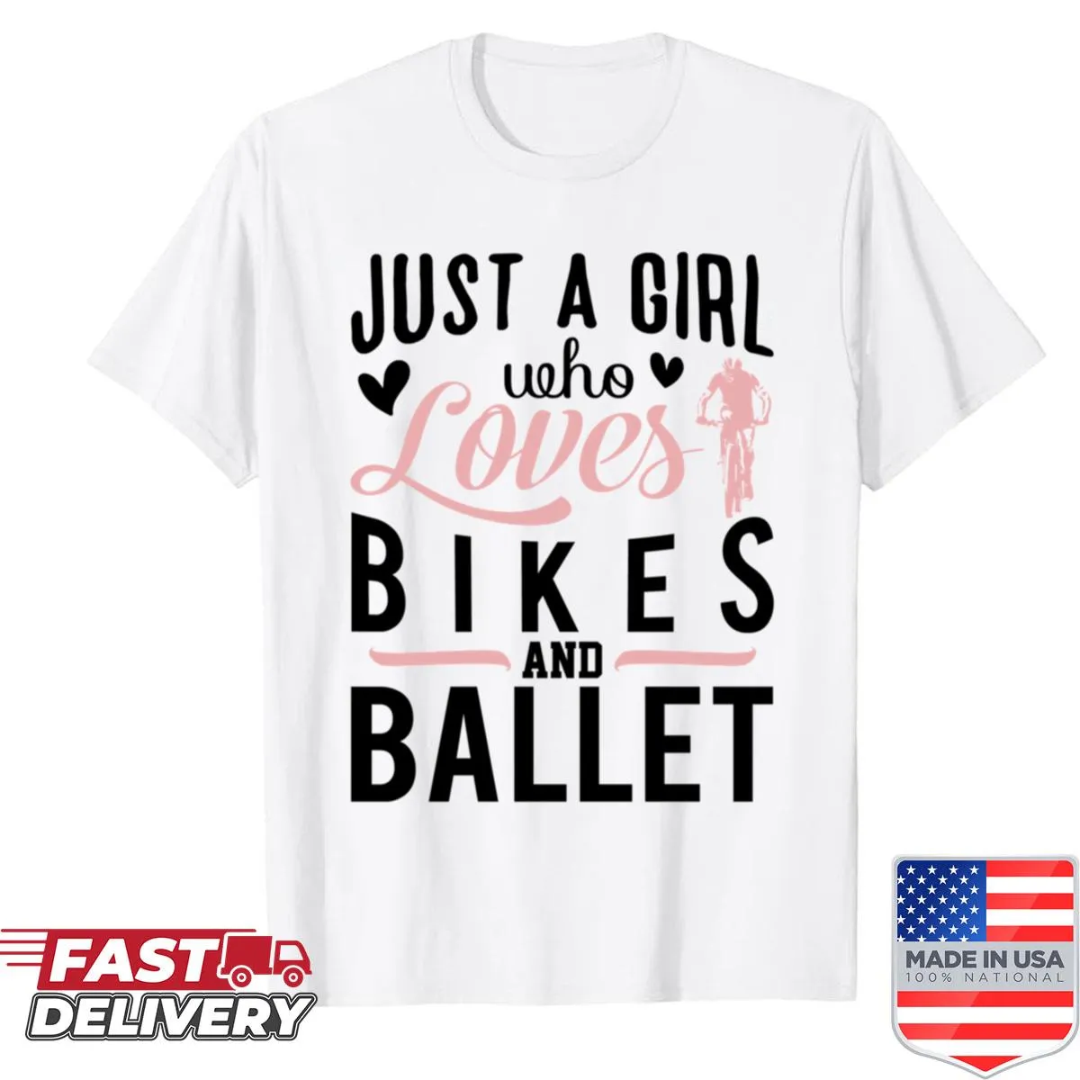 Cute T-shirt for girls featuring bikes and ballet dancer