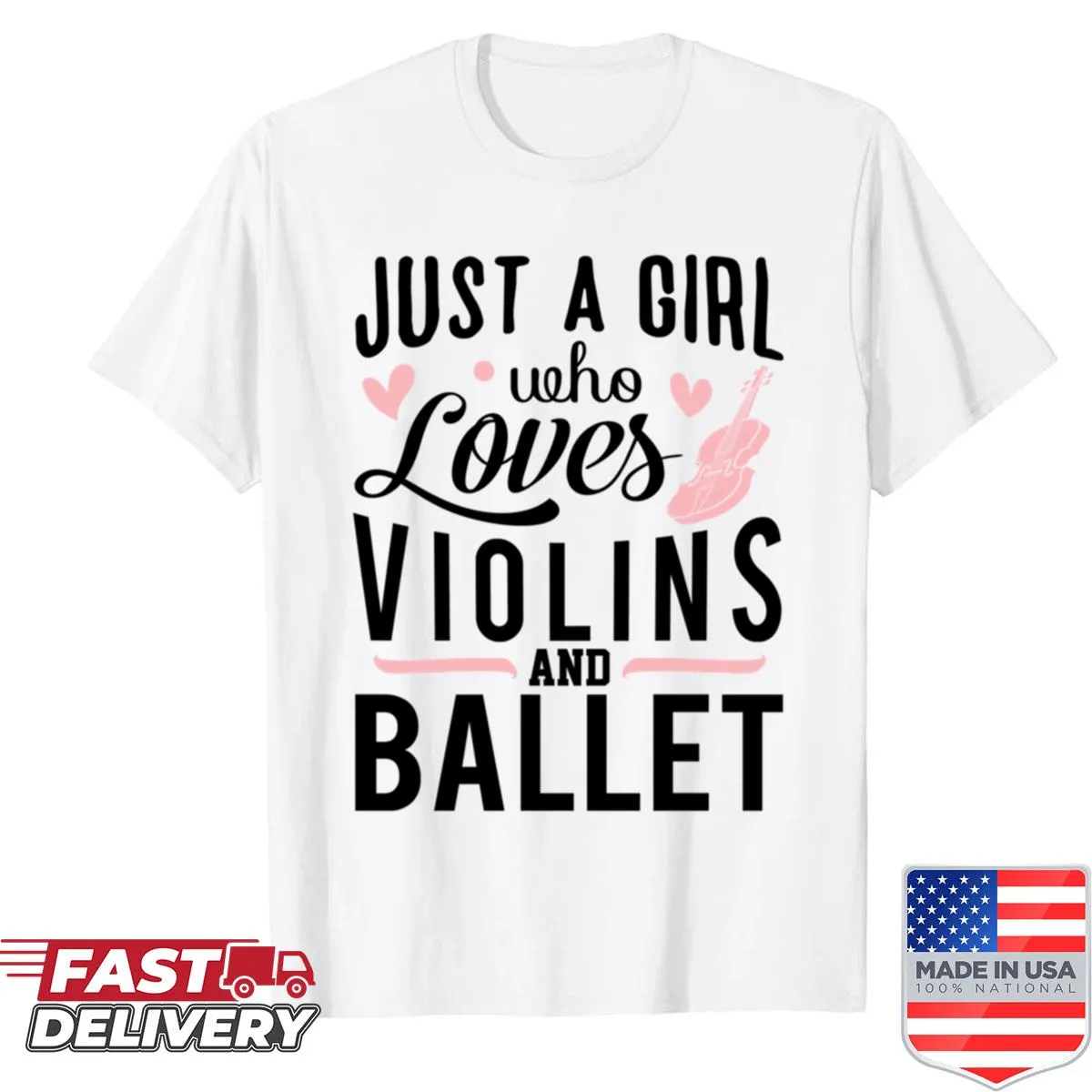 Illustration of a ballet dancer with violin notes, cute girly design
