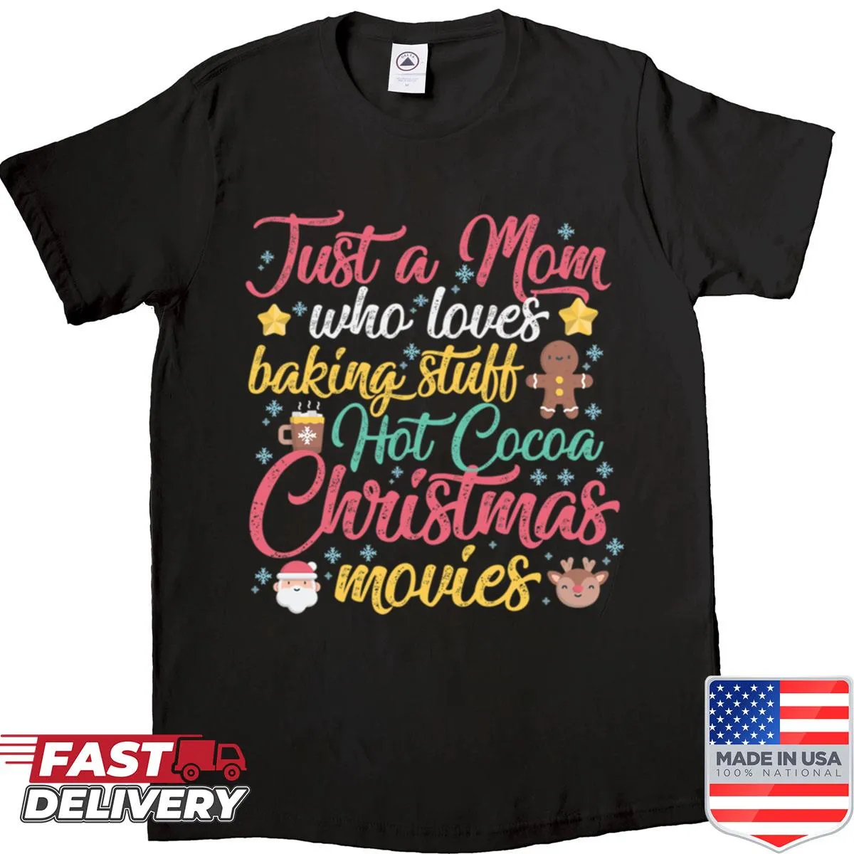 Funny Christmas shirt for moms with baking theme and hot cocoa