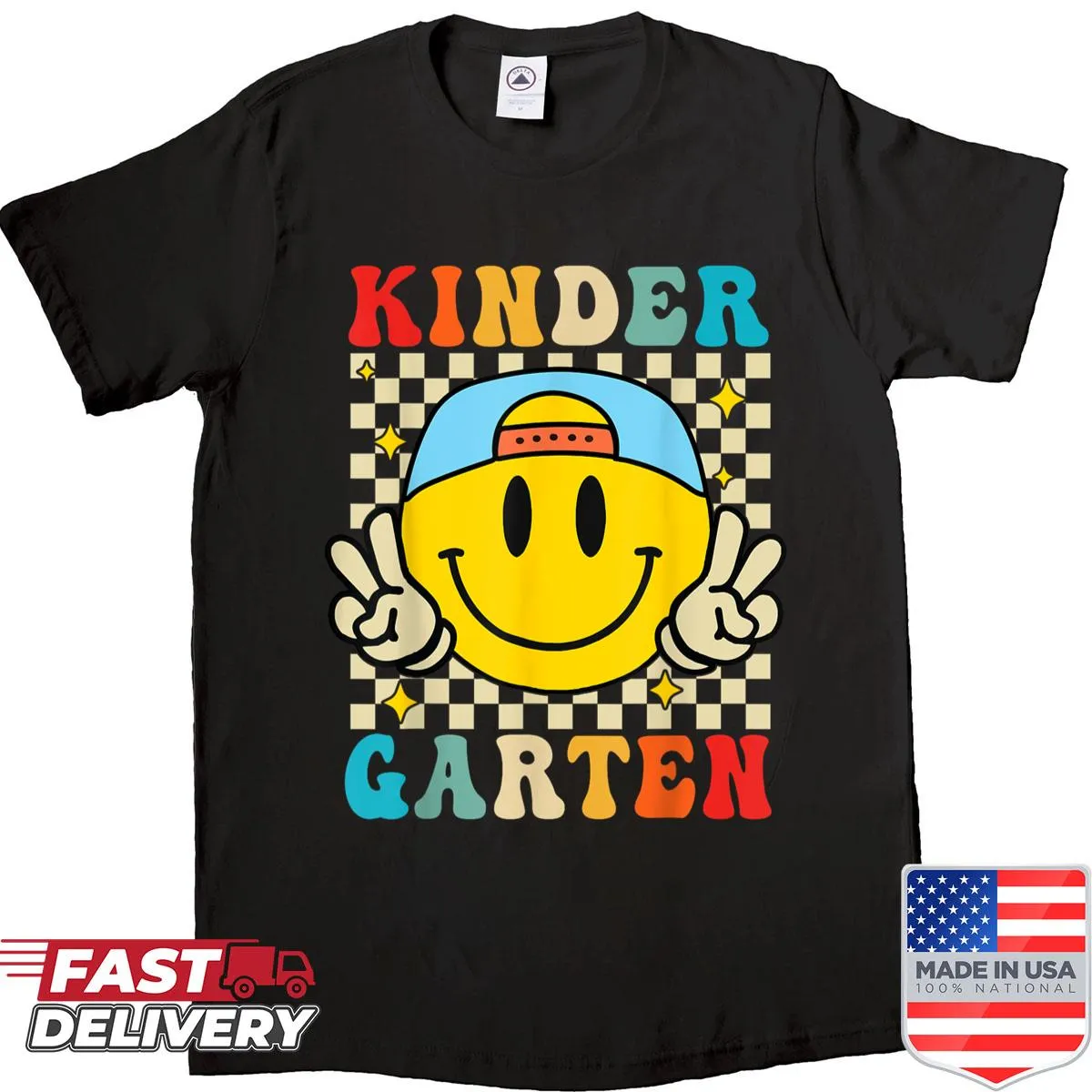 Cute kindergarten shirt with a cheerful graphic for first day of school