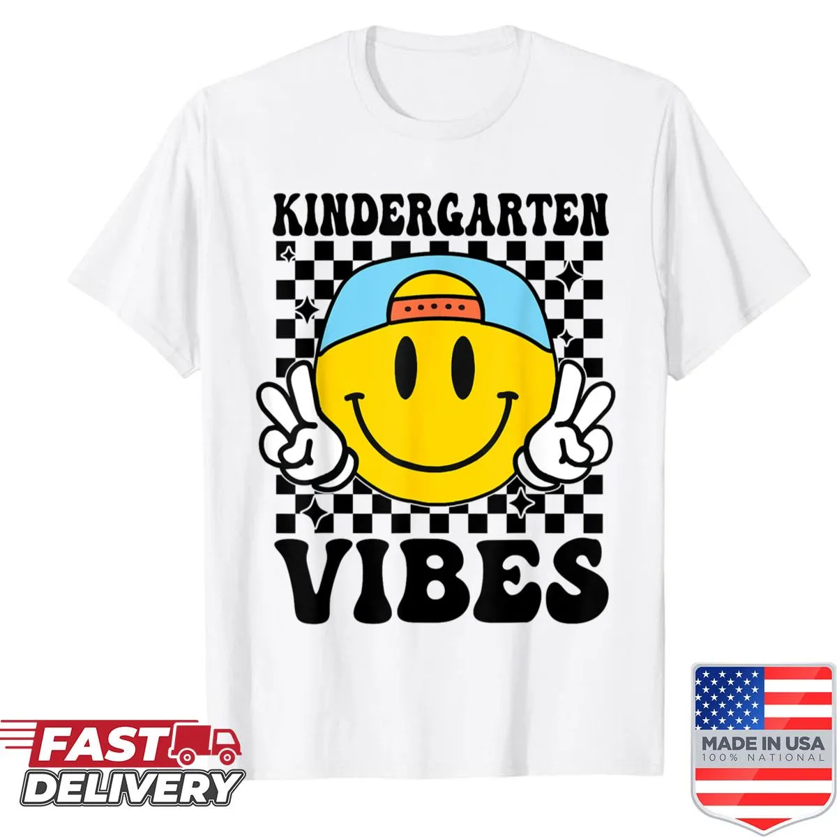 Retro style shirt celebrating kindergarten vibes for kids.