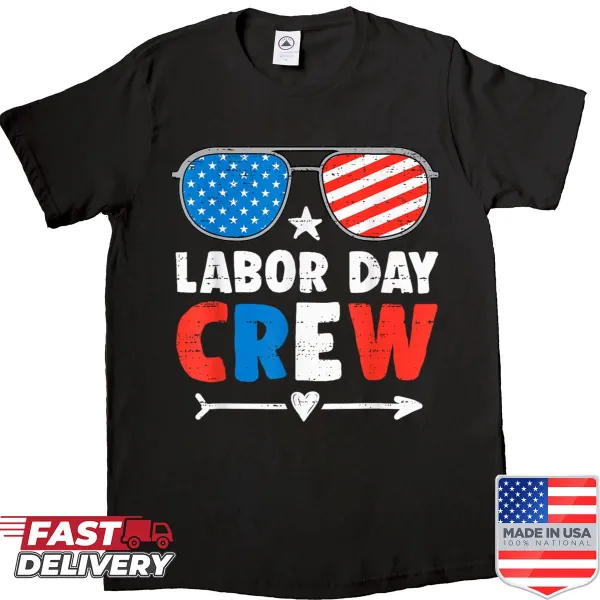 Labor Day shirt featuring USA flag and union worker theme