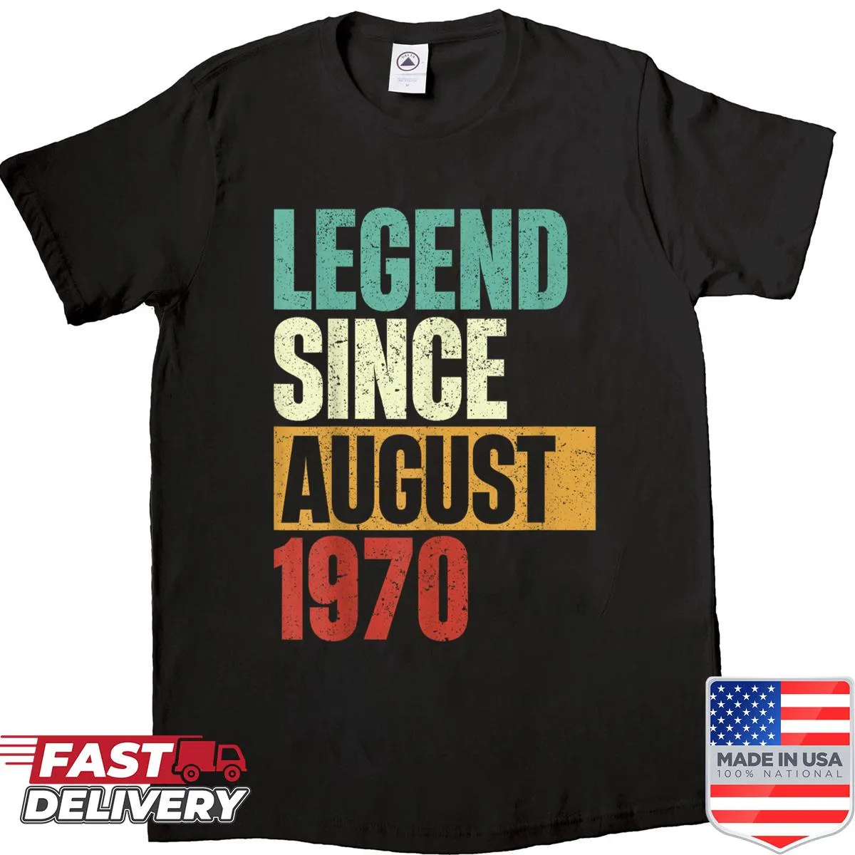 Birthday shirt celebrating 55 years with the word 'Legend' and August 1970