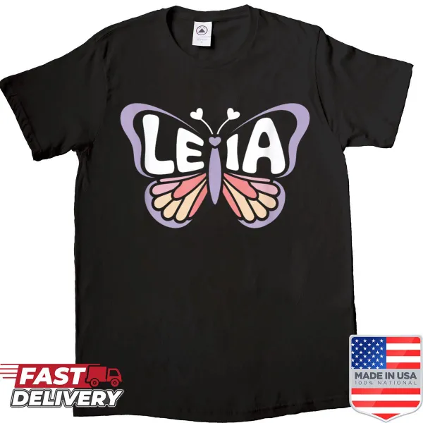 Personalized shirt featuring the name Leia with butterfly design