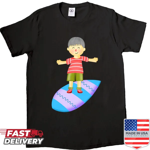 Illustration of a little boy surfing on a surfboard