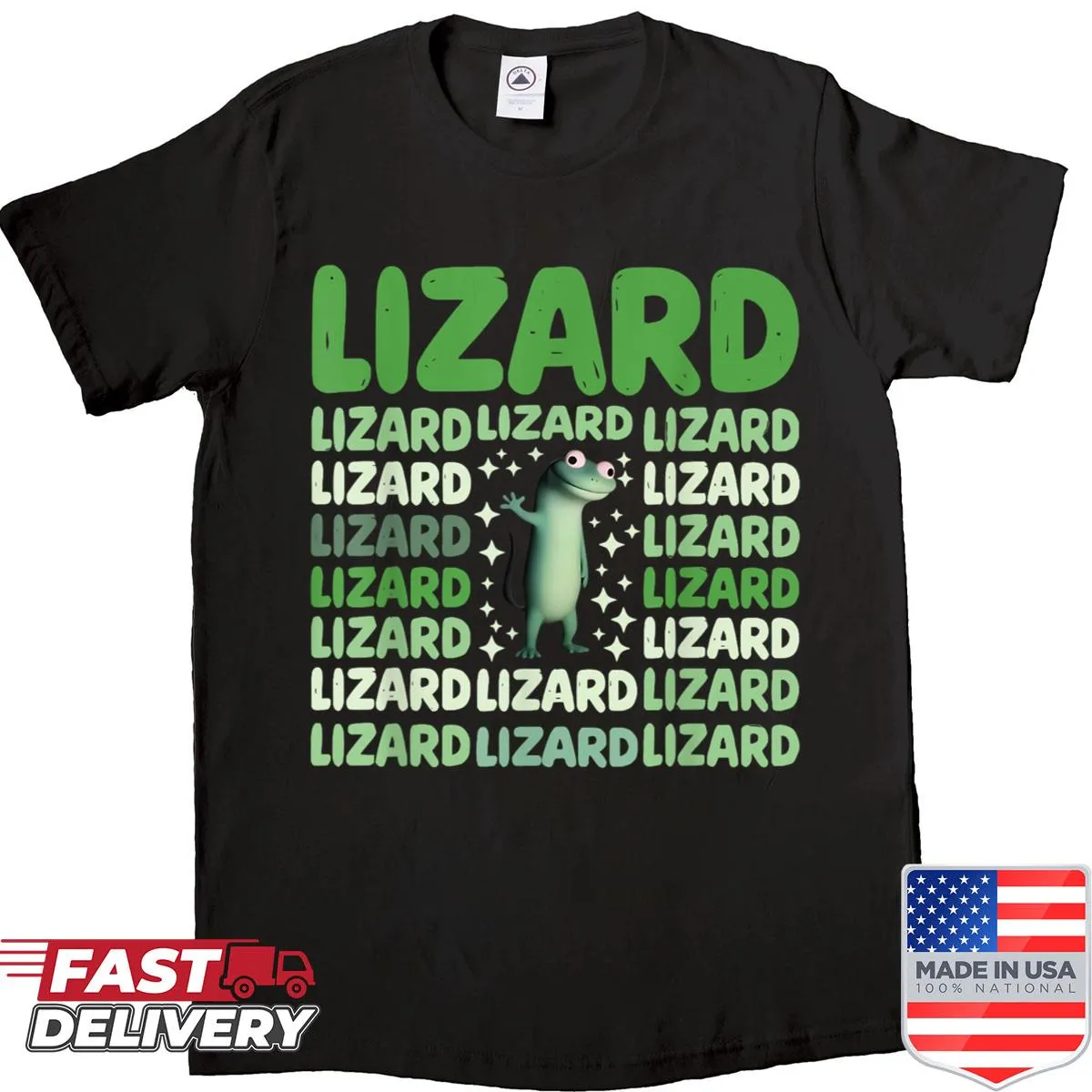 Cartoon graphic shirt featuring Elio Lizard meme text