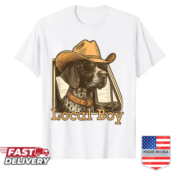 Vintage-style Local Boy Hunting Dog shirt with country pride design