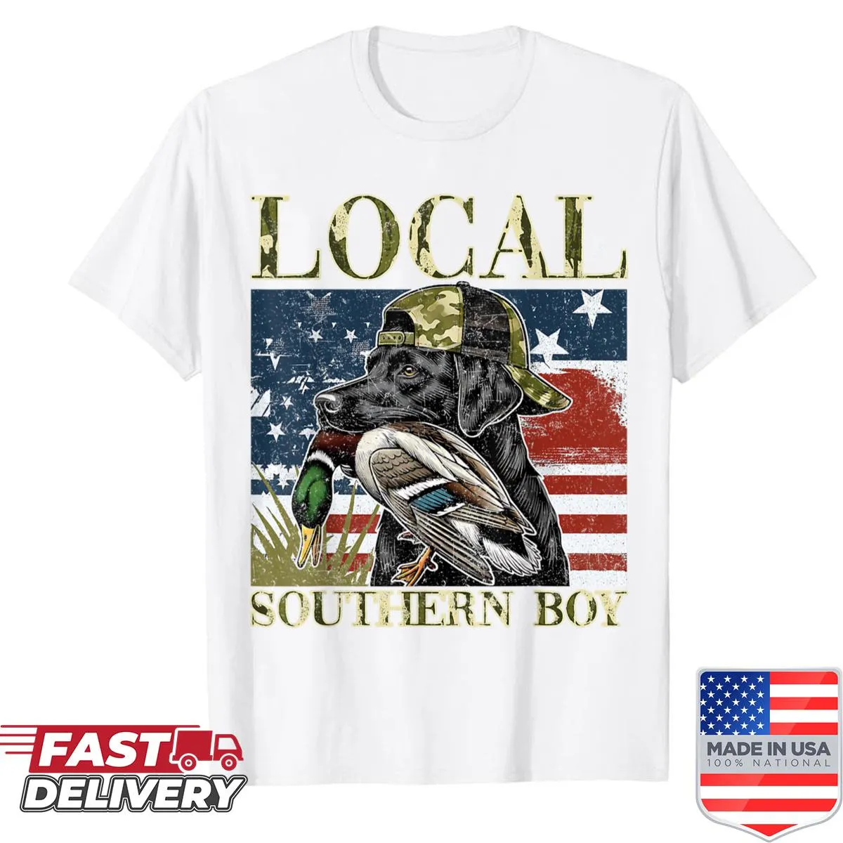 Vintage design featuring a black lab in a duck hunting setting