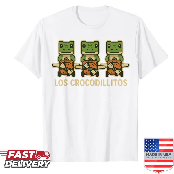 Kids shirt featuring quirky cartoon crocodiles with the name Bombardilo Crocodilitos