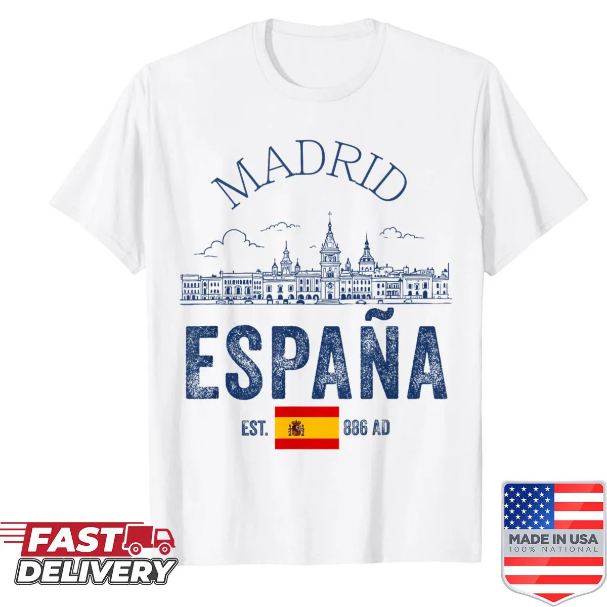 Shirt with illustrated Madrid skyline and Spain theme