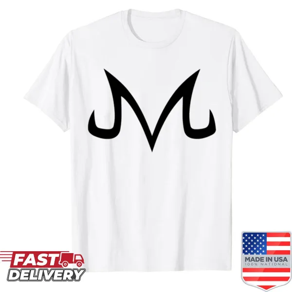 Bold Majin logo graphic on a minimalist shirt, perfect for anime fans.