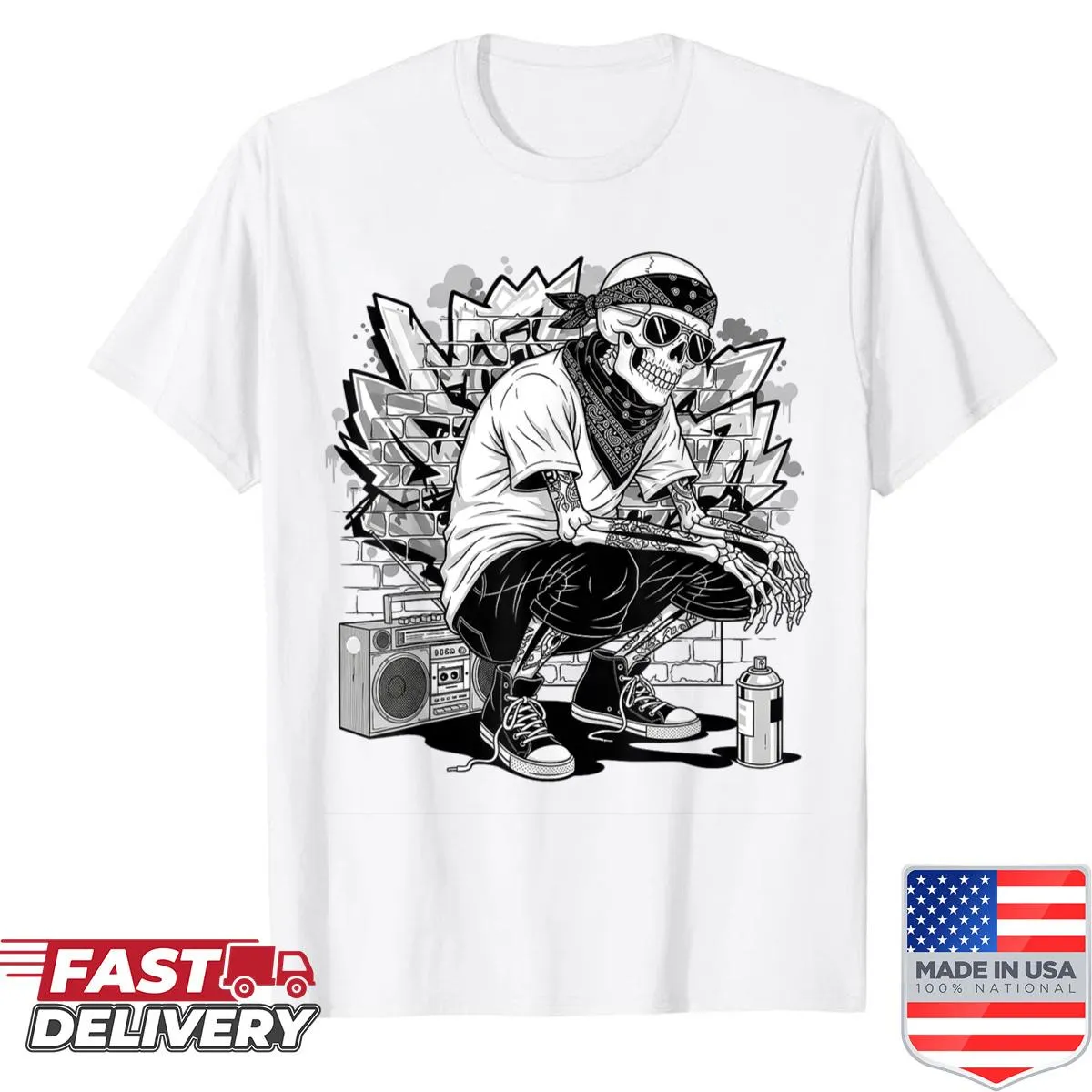 Chicano style skeleton shirt with Con Safos text