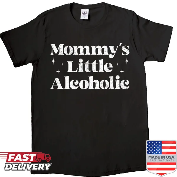 Funny shirt with cartoon design about mom life and humor related to alcohol.