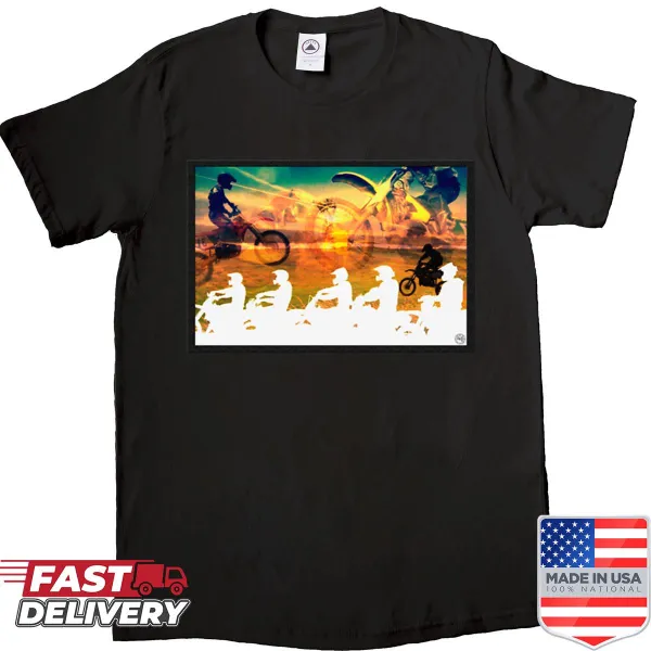 Bold typography design on a motocross-themed shirt