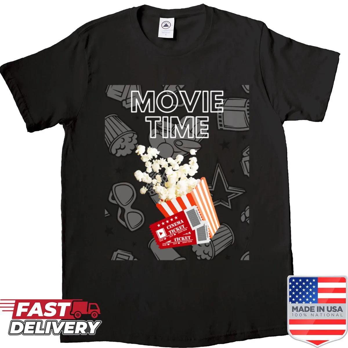 Shirt with a fun 'Movie Time' phrase for film enthusiasts